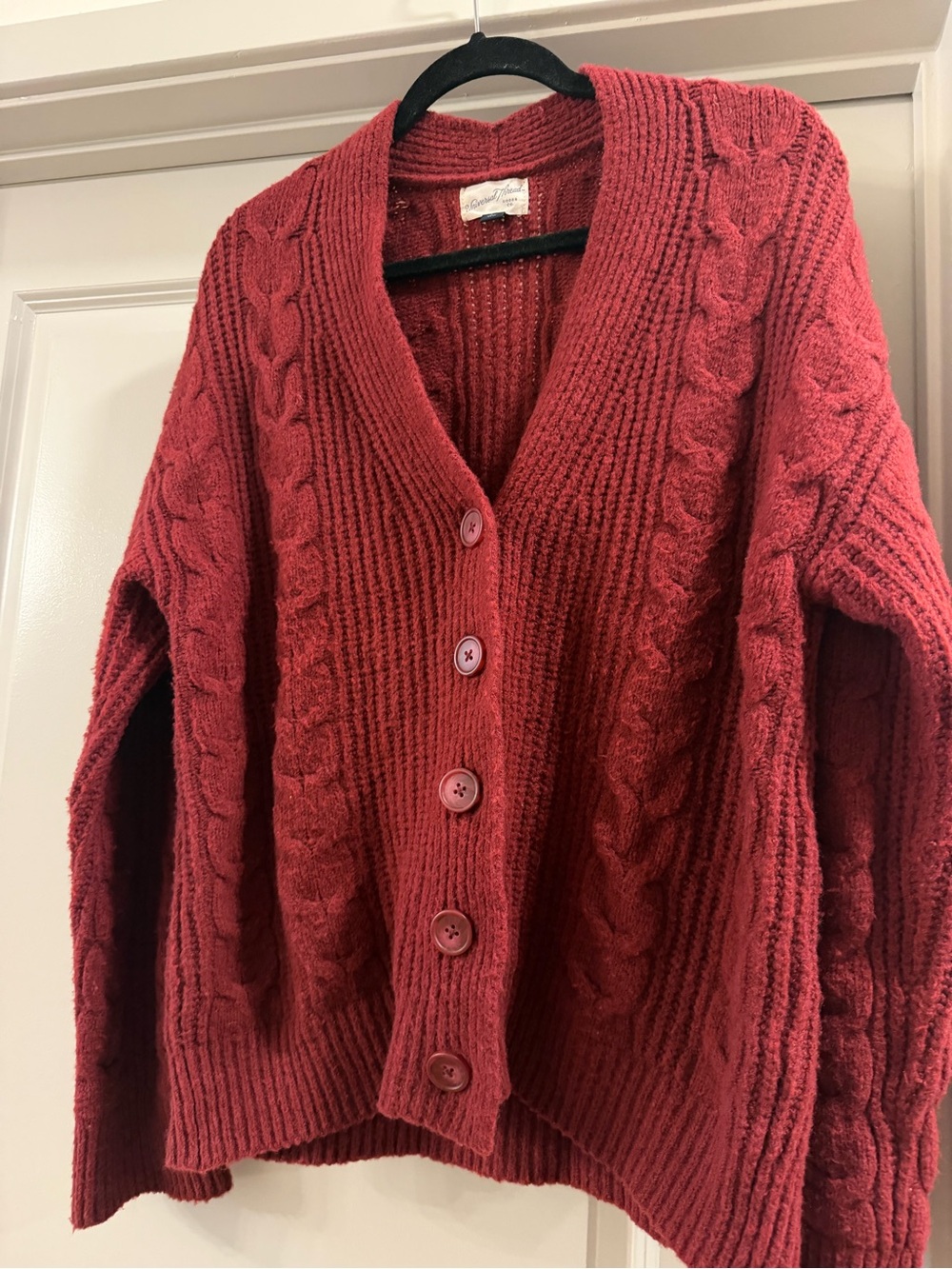 Universal Thread Chunky Cable Knit Cardigan in Red - Picture 3 of 4